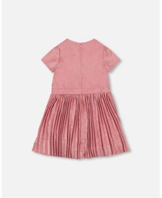 Girl Short Sleeve Dress with Pleated Skirt Dusty Pink - Toddler|Child
