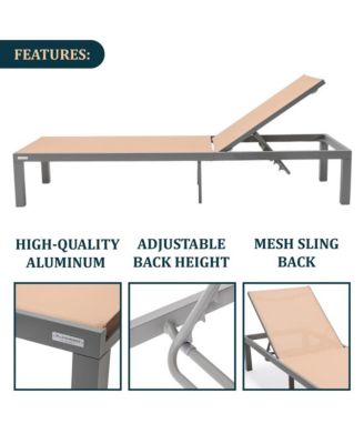 Grey Aluminum Outdoor Patio Chaise Lounge Chair