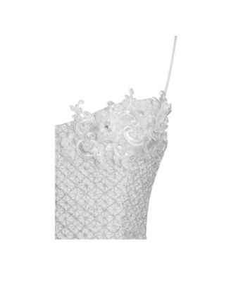 Women Fabiola Lace Trim Silver Net Top Mini Flare Chiffon Dress