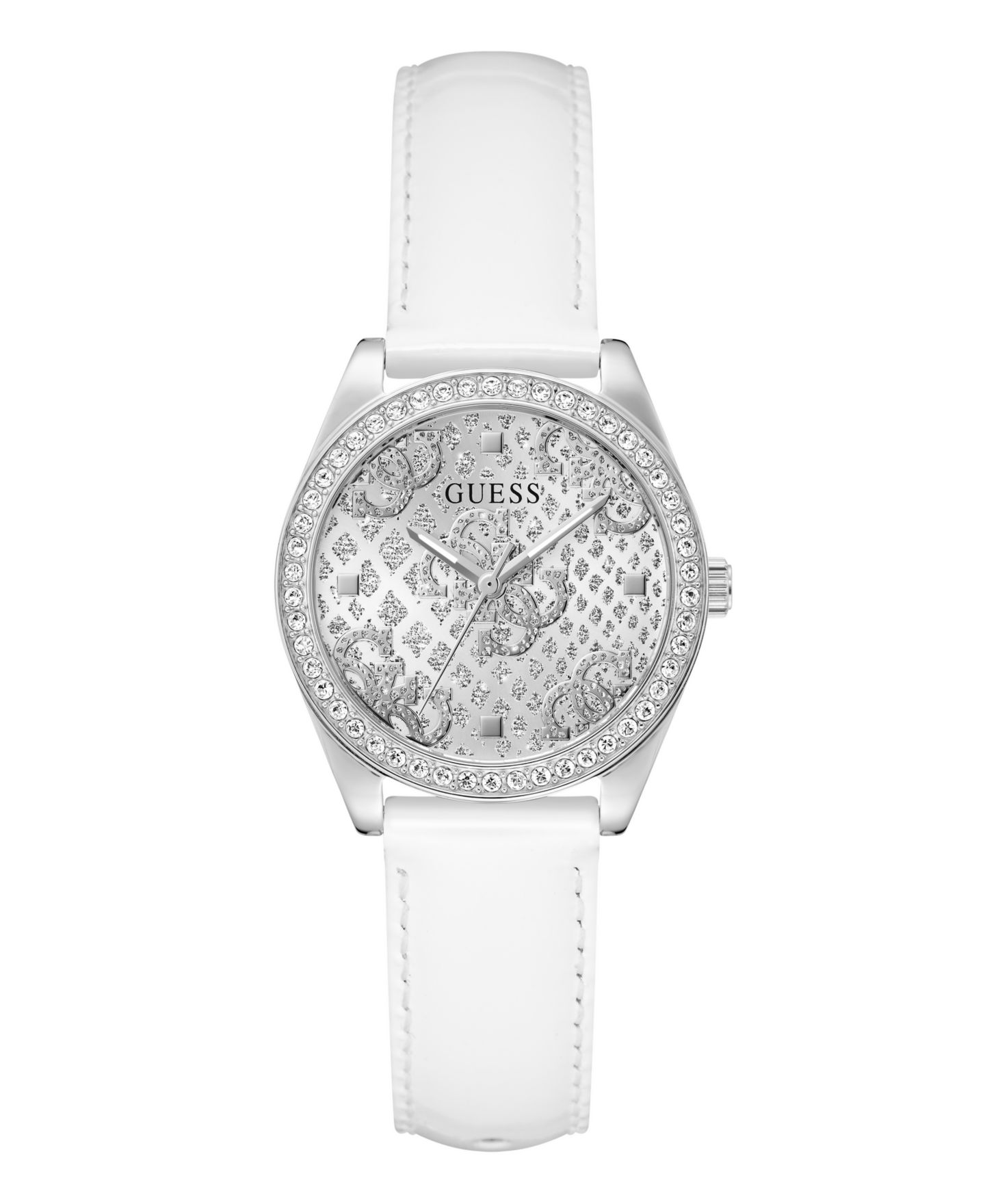Женские часы GUESS White Silver Tone Analog Watch, 32mm — фото 1
