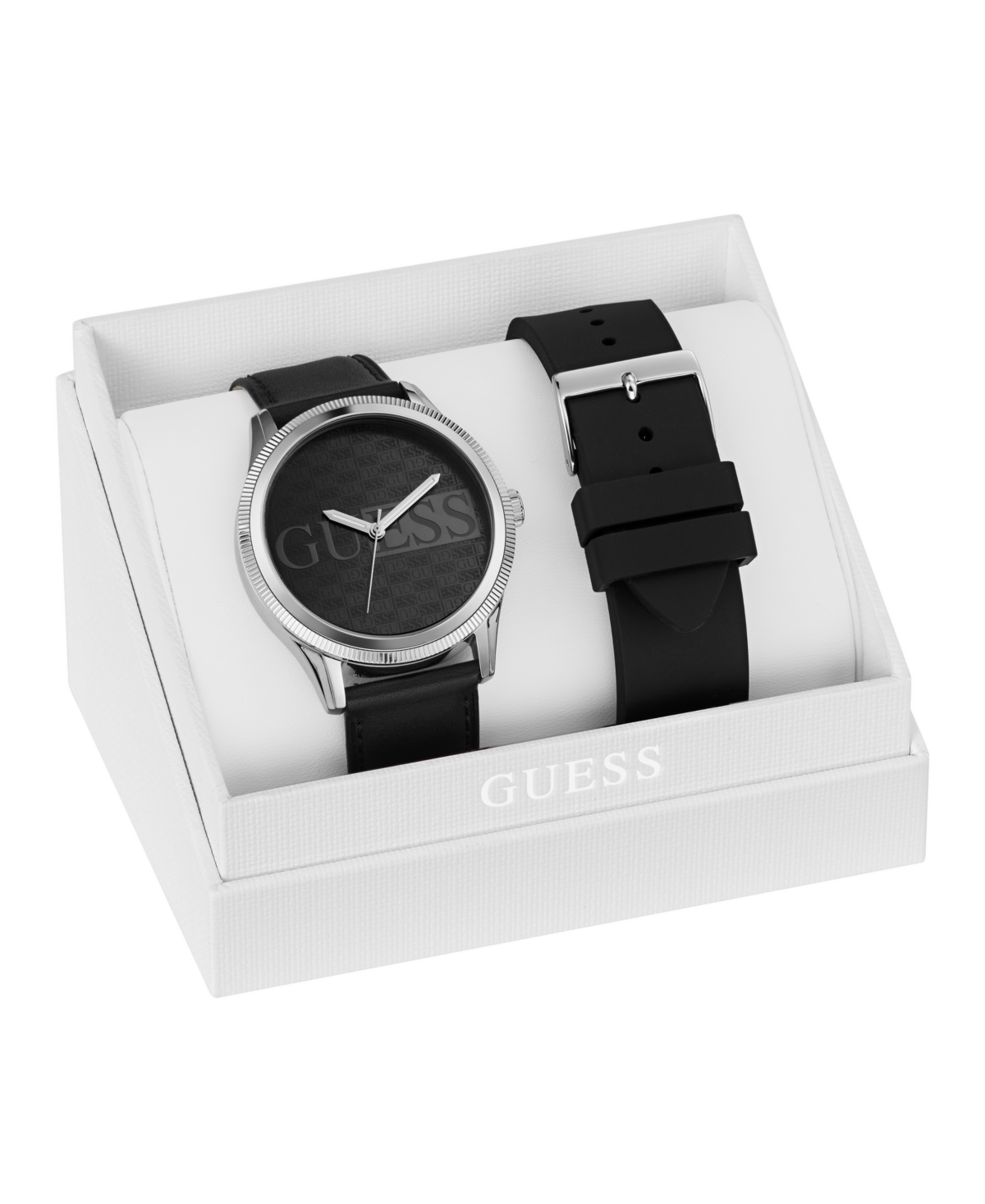 Guess Men's Black Silver Tone Analog Watch, 44mm In Black