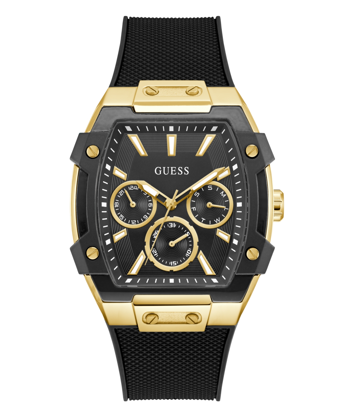 Guess Men's Black Gold Tone Multi-function Watch, 44mm In Black