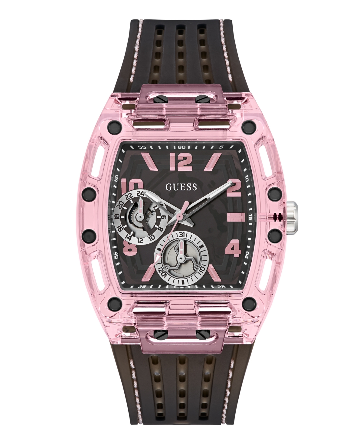 Guess Men's Black Pink Multi-function Watch, 42mm In Pink