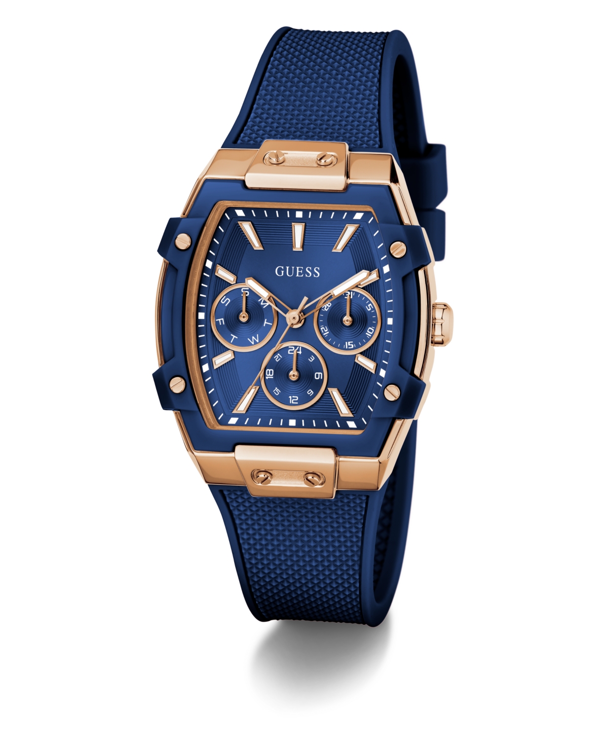 Guess Women's Blue Rose Gold Tone Multi-function Watch, 35mm In Blue