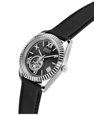 Men's Black Silver Tone Automatic Watch, 42mm