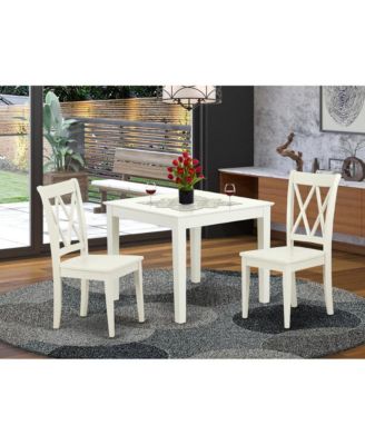 3 Pc Set Linen White Finish Solid Wood Round Dining Table with 2 Wooden Chairs