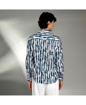 Men's Indigo Blue & Daisy White Ink-Striped Shirt