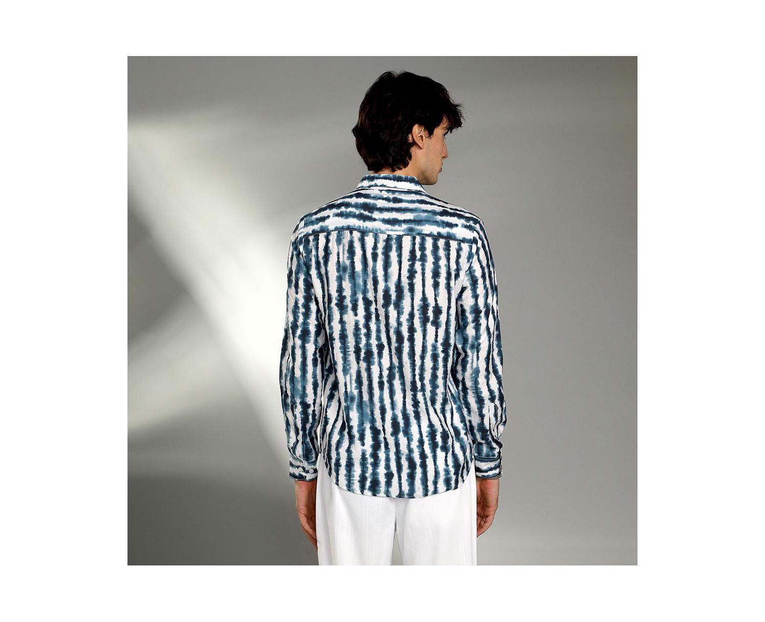 Men's Indigo Blue & Daisy White Ink-Striped Shirt