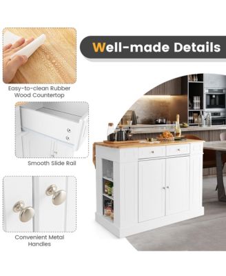 Large Kitchen Island Drop Leaf Breakfast Bar w/ Wood Top Shelves Drawers