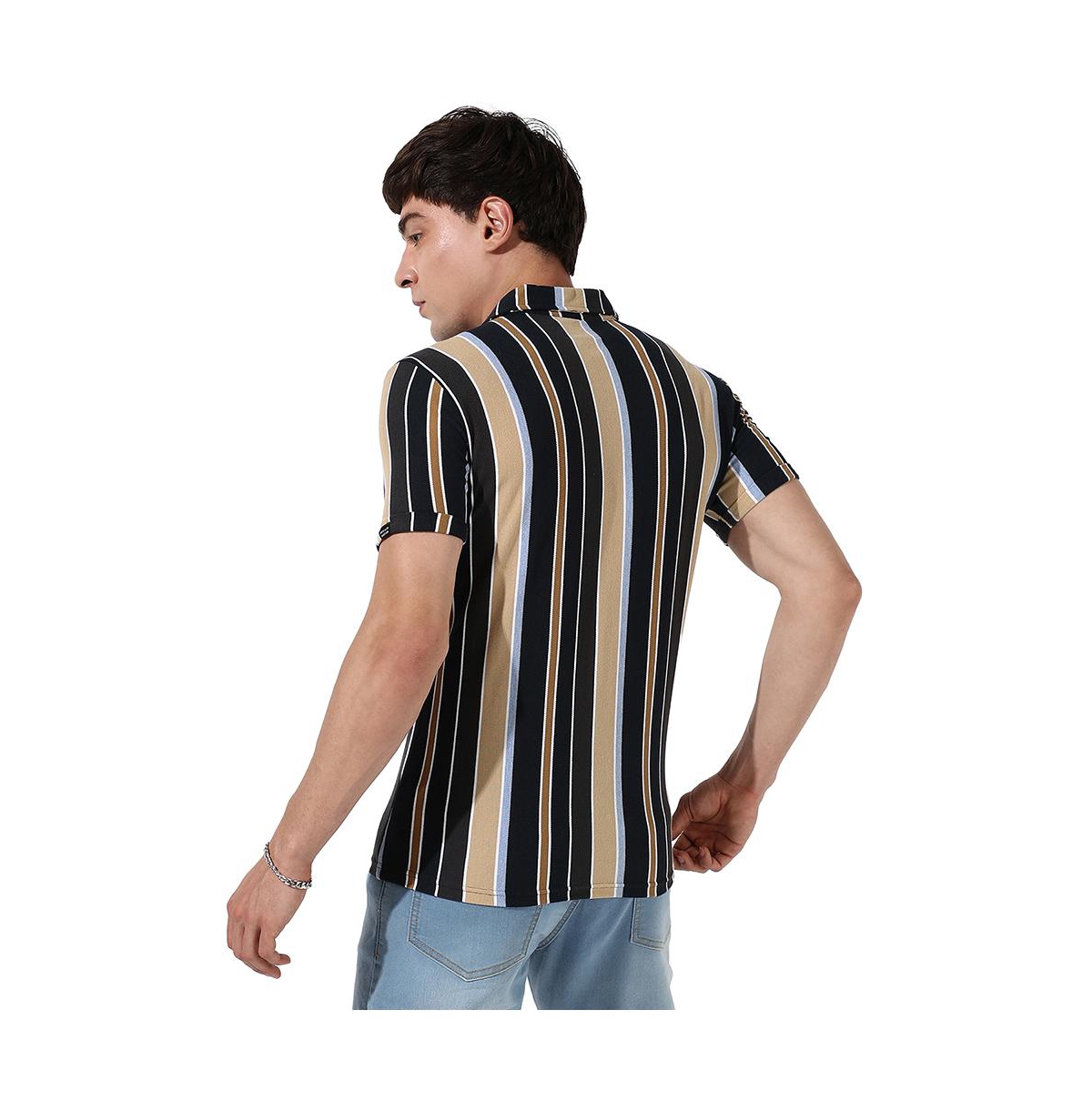 Campus Sutra Men's Striped Button Up Cotton Shirt