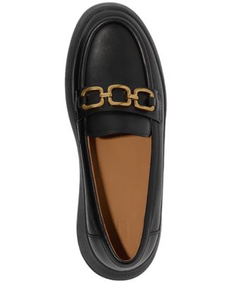 Women's F-Mode Square-Chain Leather Loafers