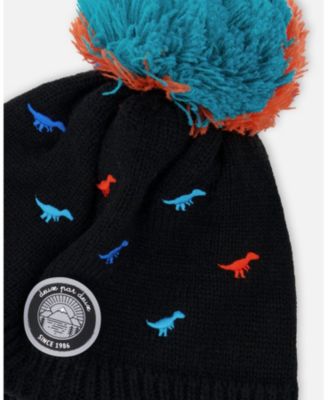 Boy Lined Winter Peruvian Knit Hat with Pompom Black - Toddler|Child