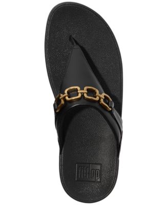 Women's Lulu Square-Chain Leather Toe-Post Wedge Sandals