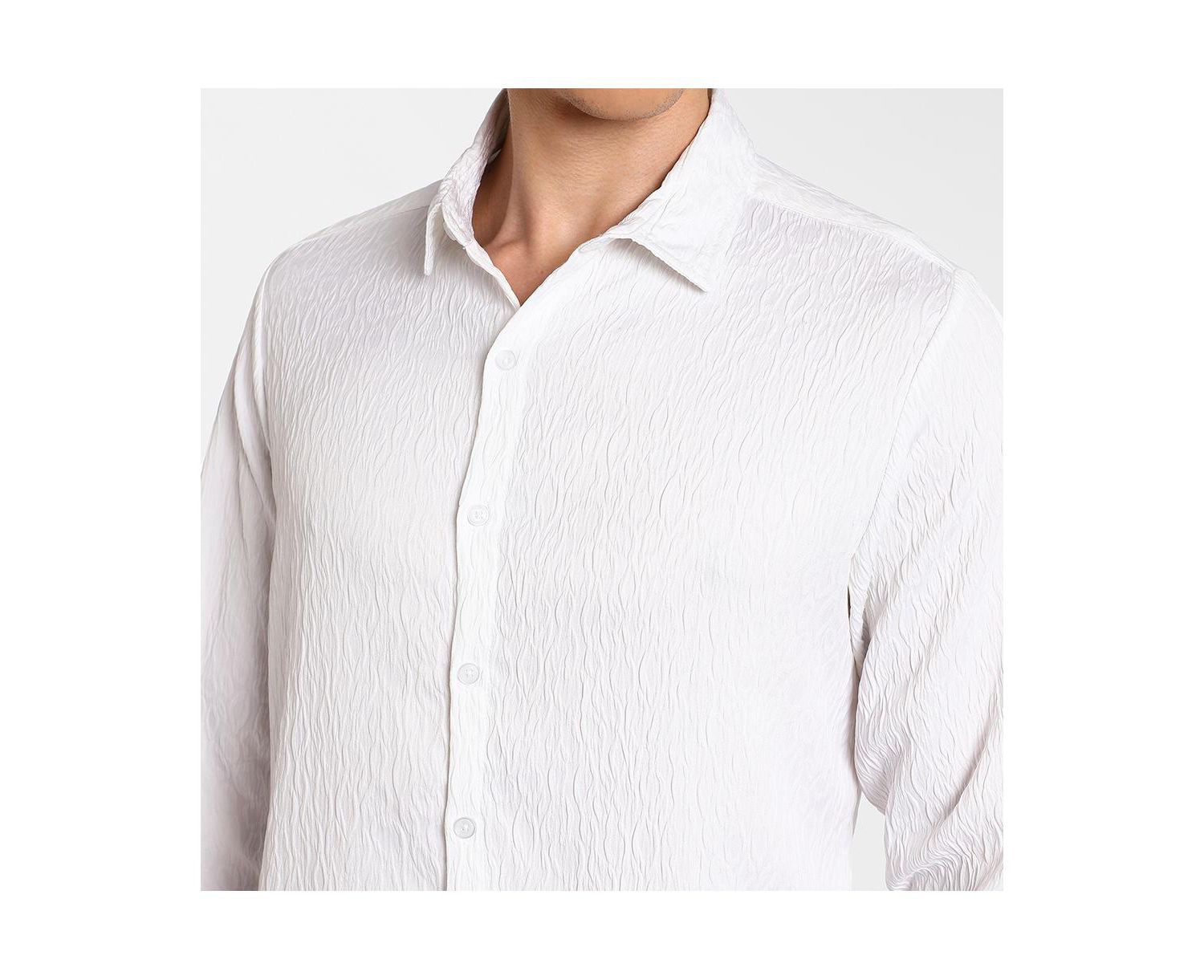 Men's Chalk White Abstract-Textured Shirt