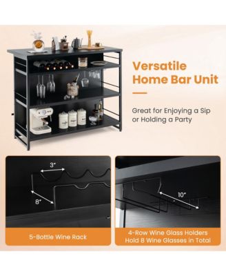 Industrial Kitchen Island Bar Table 4-Tier Storage Shelf Wine Rack Glass Holders