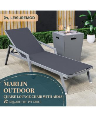 Grey Aluminum Outdoor Patio Chaise Lounge Chair With Arms