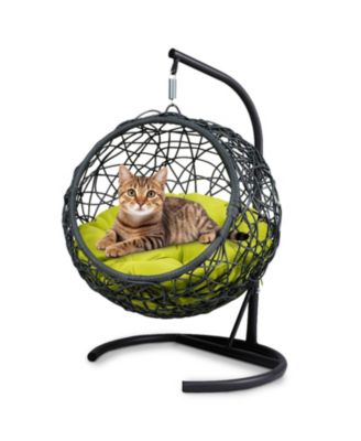 Cat Swing Bed with Stand & Cushion, Cat Egg Chair with Rattan Wicker Appearance, Indoor Hanging Swinging Cat Bed for Cats, Small Dogs, and Small Animals, Green