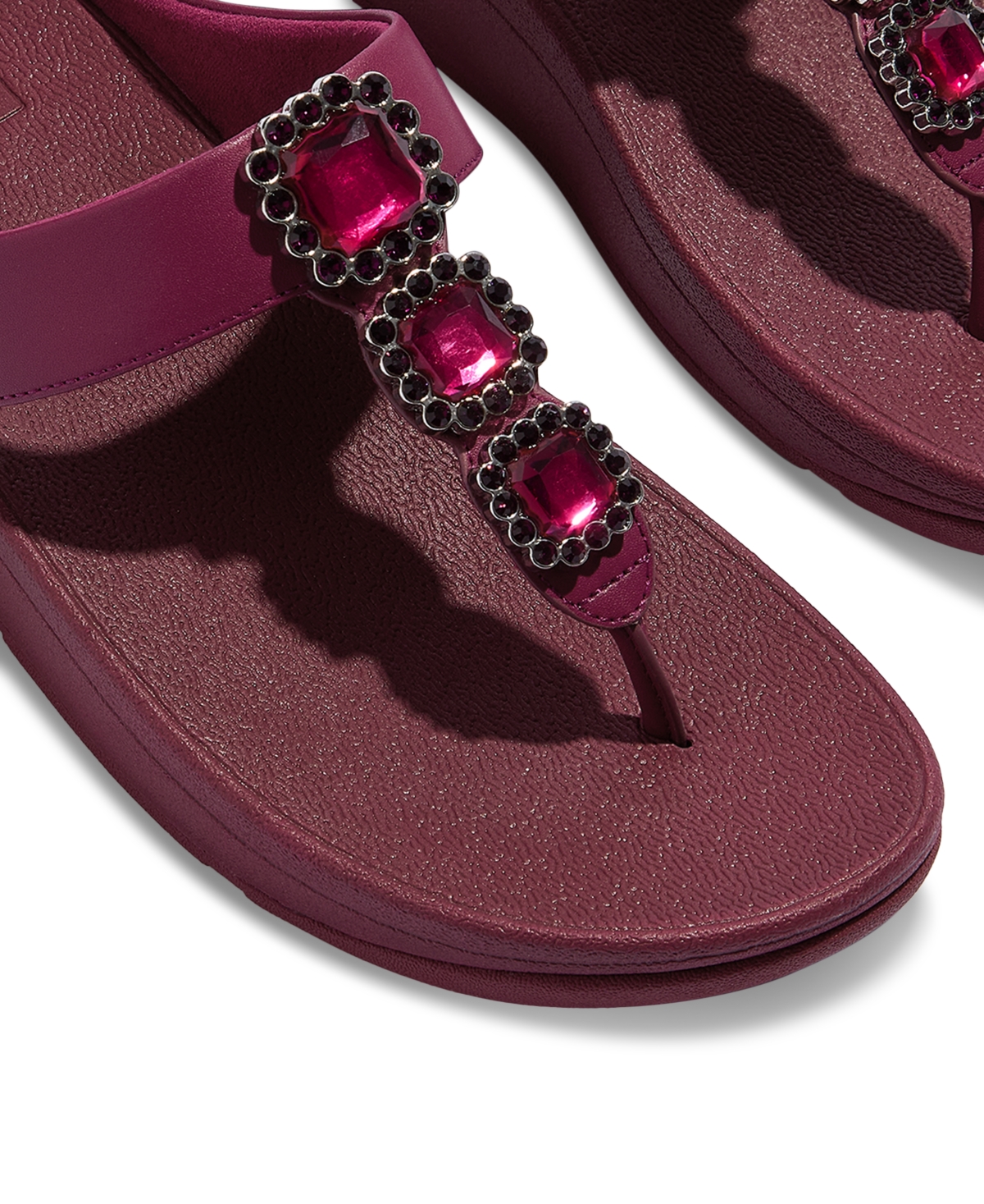 Fitflop Women's Fino Crystal-jewel Toe-post Wedge Sandals In Burgundy