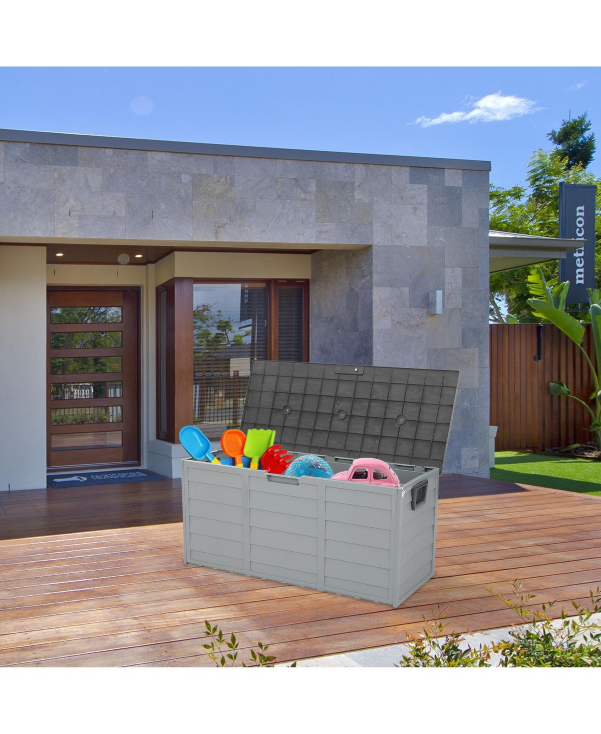 Yescom 75Gal 260L Deck Storage Box for Tools Cushions Toys Seat Lockable