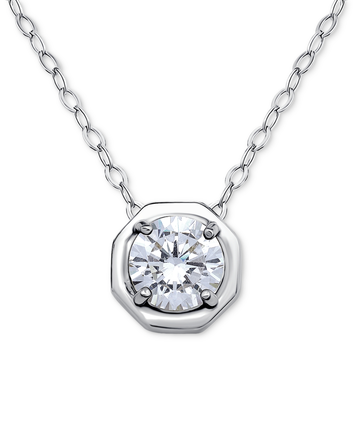 Giani Bernini Cubic Zirconia Solitaire Octagon Pendant Necklace In Sterling Silver, 16" + 2" Extender, Macy's Excl In Silver