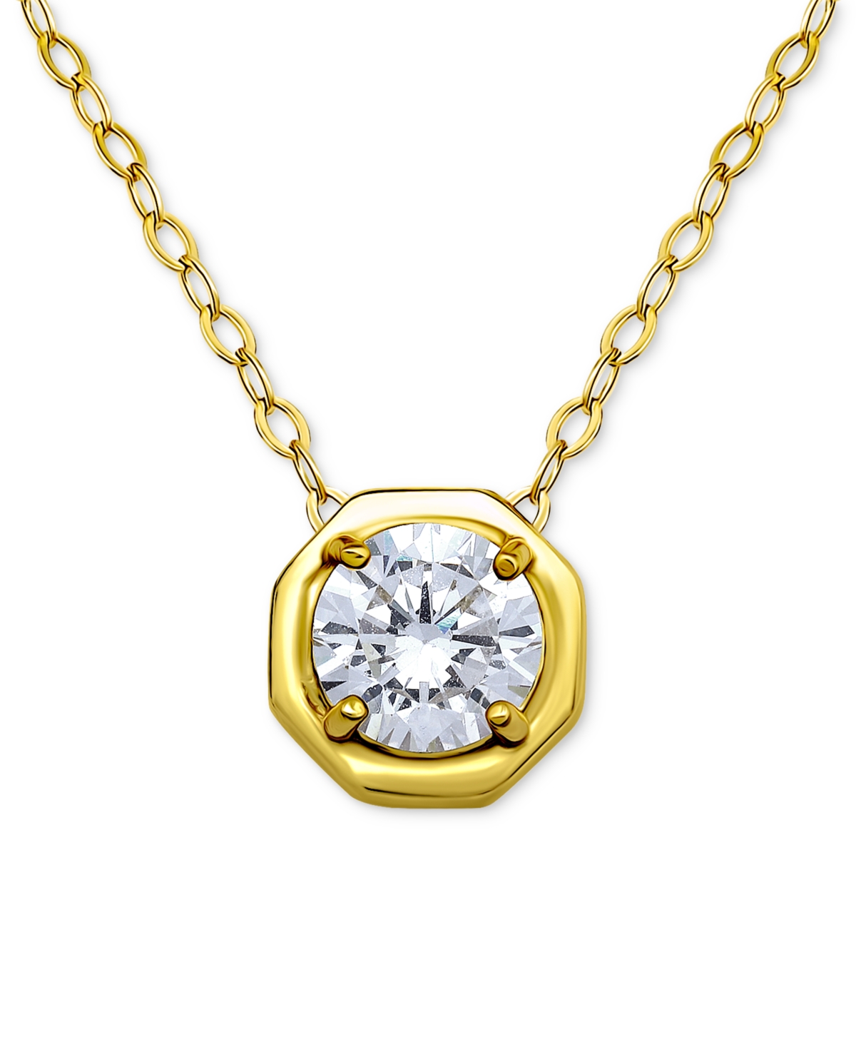 Giani Bernini Cubic Zirconia Solitaire Octagon Pendant Necklace In Sterling Silver, 16" + 2" Extender, Macy's Excl In Yellow