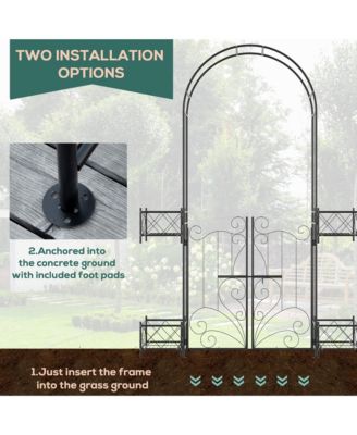 Garden Gate Arbor Wedding Arch with Heart Doors Planters,