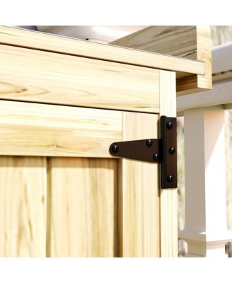 Wood Storage Shed, Potting Shed w/Metal Tabletop, Natural Wood