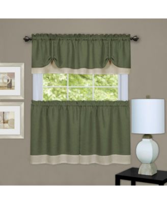 Flax Styled Semi Sheer 3 Piece Tie-Up Kitchen Curtain Tier & Valance Set - 58 in. W x 24 in. L
