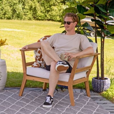 Bodie Acacia Wood Patio Armchair with Bone White Cushions - Natural