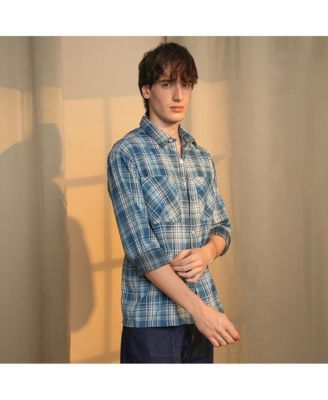 Men's Steel Blue Tartan Plaid Shirt