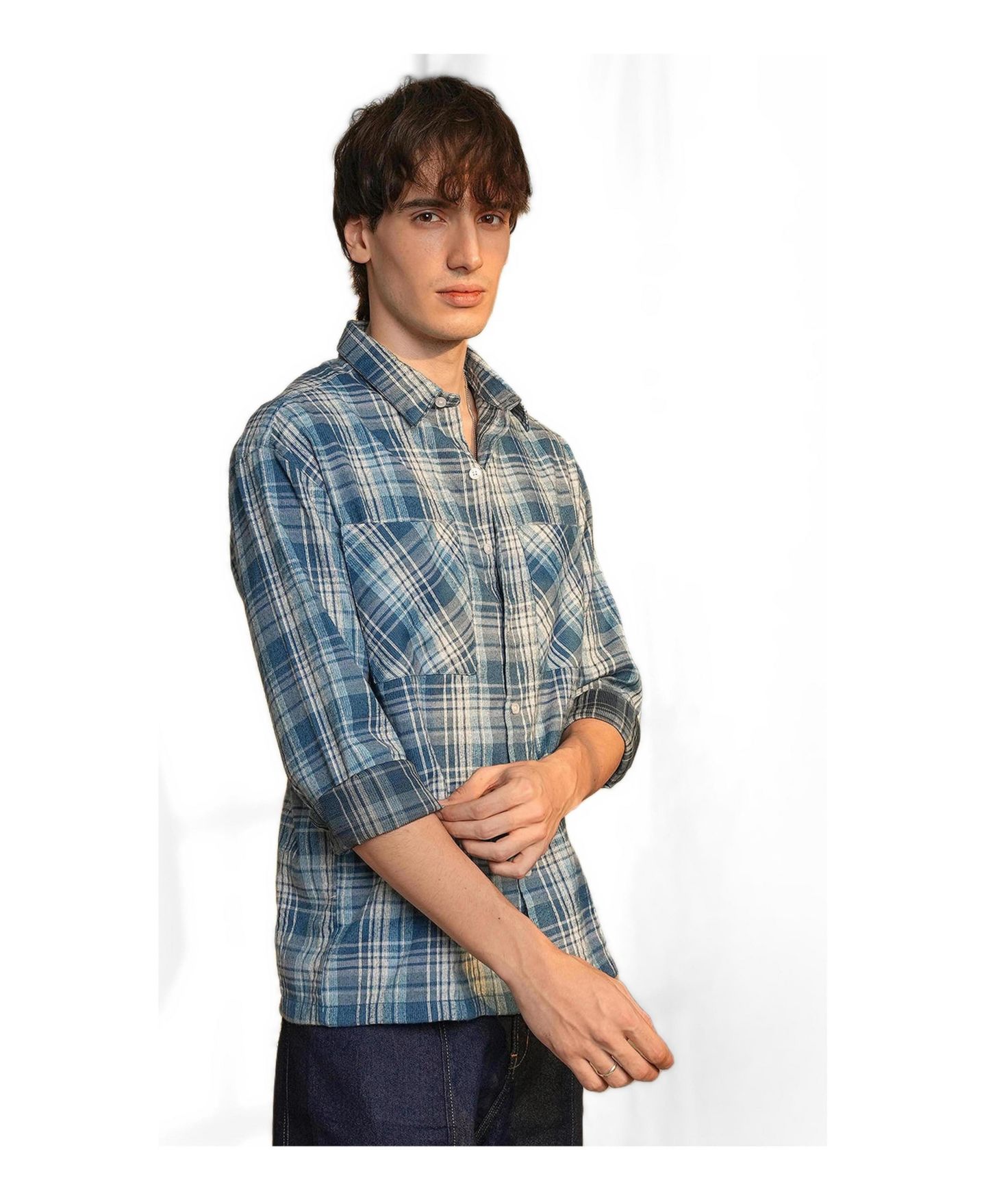 Мужская рубашка Cahoot Campus Sutra Steel Blue Tartan Plaid, цвет: Синий — фото 3