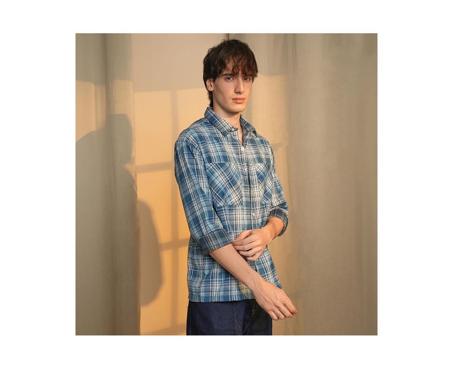 Men's Steel Blue Tartan Plaid Shirt