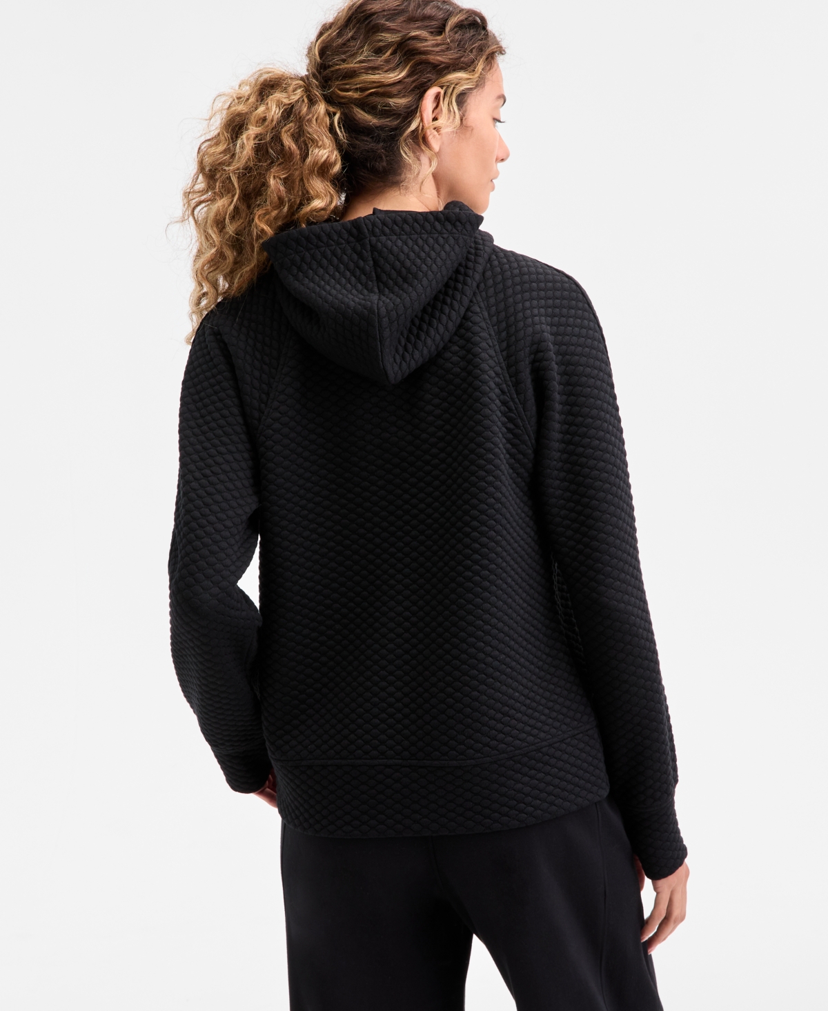 Id Ideology Women's Relaxed Quilted Half-zip Hoodie, Macy's Exclusive In Black