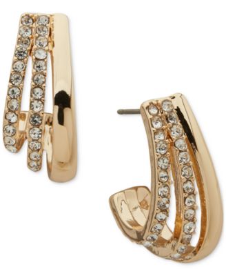 Anne Klein - Gold-Tone Three-Row Crystal Hoop Earrings