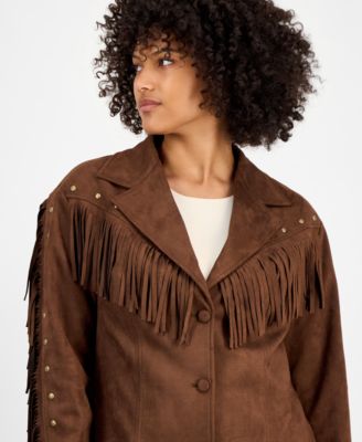 Women's Faux-Suede Fringe Studded Jacket, Macy's Exclusive