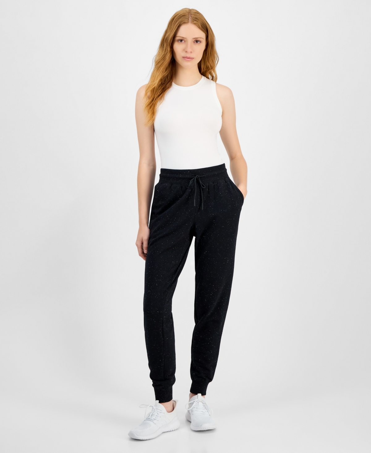 Id Ideology Women's Relaxed High-rise Fleece Joggers, Macy's Exclusive In Black