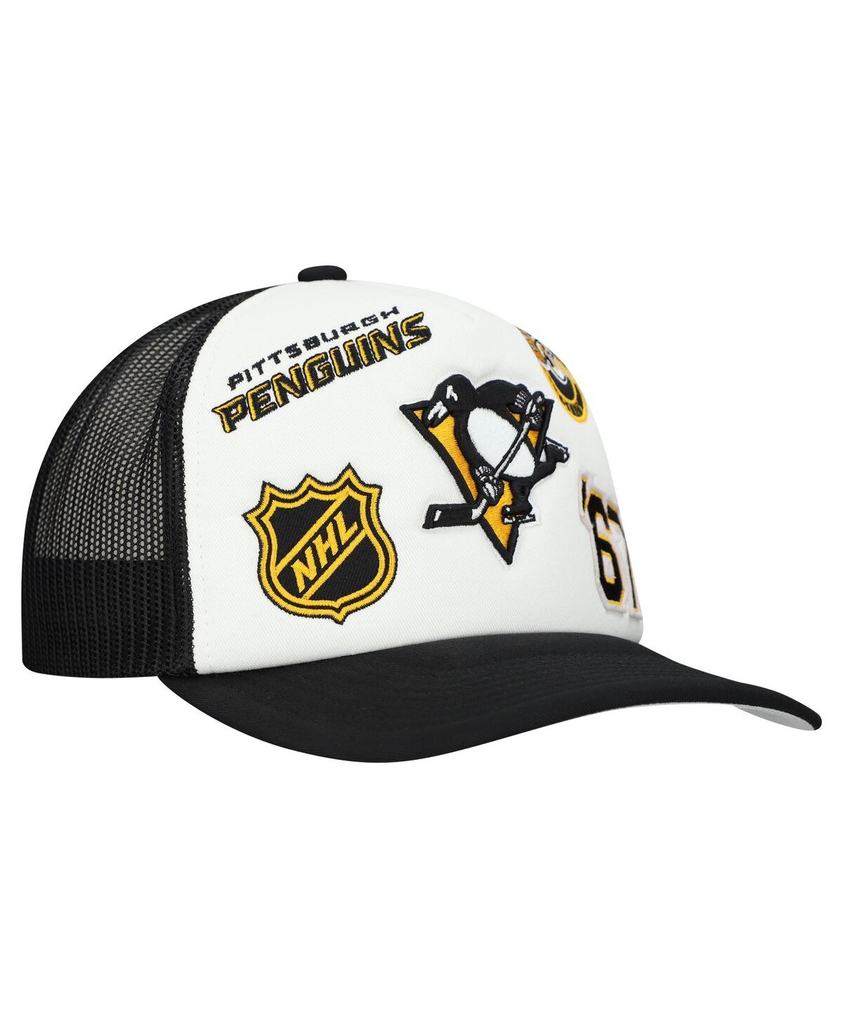 Mitchell & Ness Men's White/black Pittsburgh Penguins Gridlock Trucker Adjustable Hat In Multi