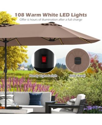 15.5 FT Double-sided Patio Umbrella w/ Solar Lights Outdoor Twin Size Umbrella