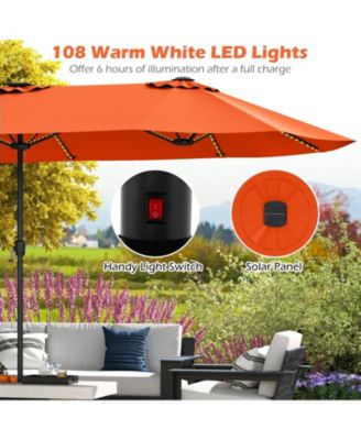 15.5 FT Double-sided Patio Umbrella with Solar Lights Outdoor Twin Size Umbrella