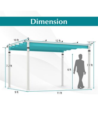 12' x 10' Outdoor Pergola w/ Retractable Canopy Aluminum Frame Anchors Patio