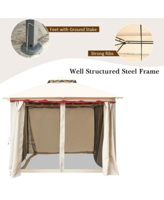 13'x10'Outdoor Canopy Gazebo Art Steel Frame Party Patio Canopy Gazebo W/Netting