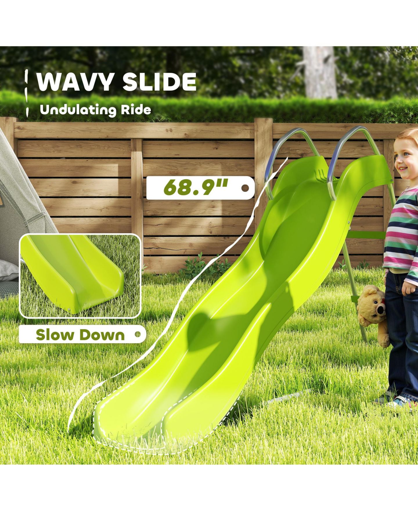 Детская игрушка Qaba Freestanding Wave Slide with Anti-Slip Texture, Ages 3-8, цвет: Зелёный — фото 5
