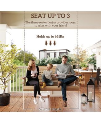 5 FT Wooden Porch Swing 3-Seater with Cupholders,