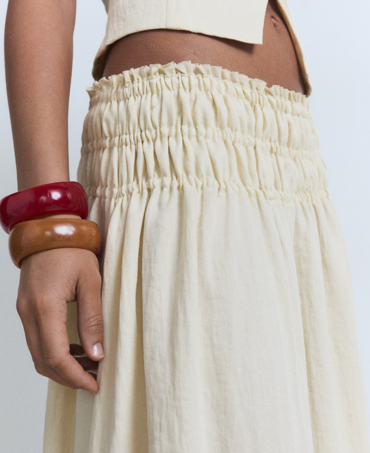 Mango Long Gathered Panel Skirt Beige In Neutral