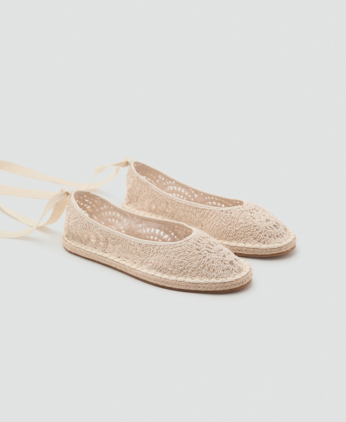 Mango Crochet Ballet Flats Ecru In White