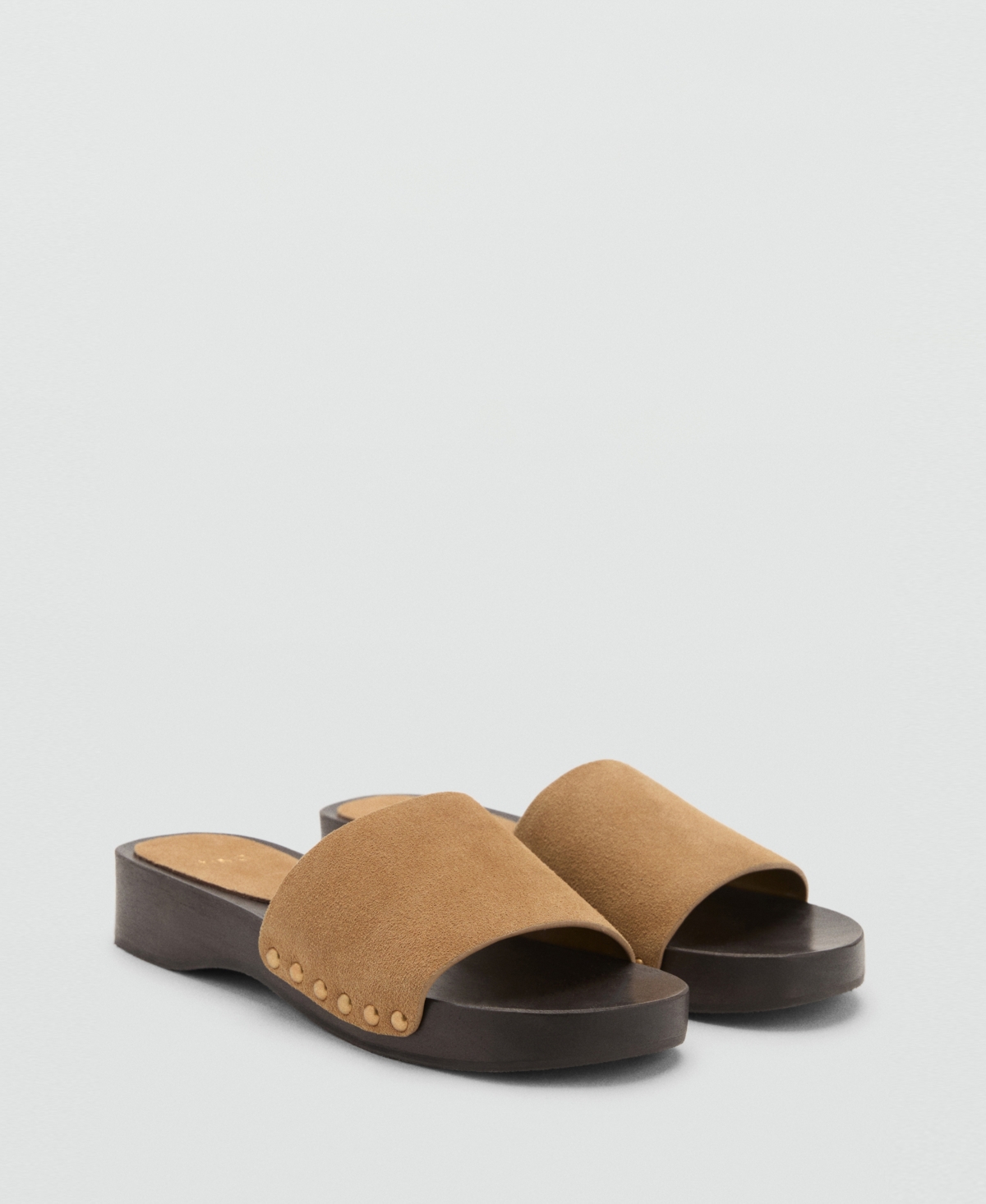 Mango Suede Sandal With Wooden Sole Sand In Brown