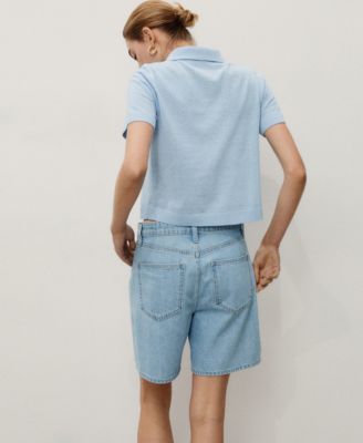 Women's Mid-Rise Denim Pleated Bermuda Shorts