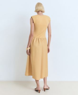 Women's Combined Fabric Midi Dress