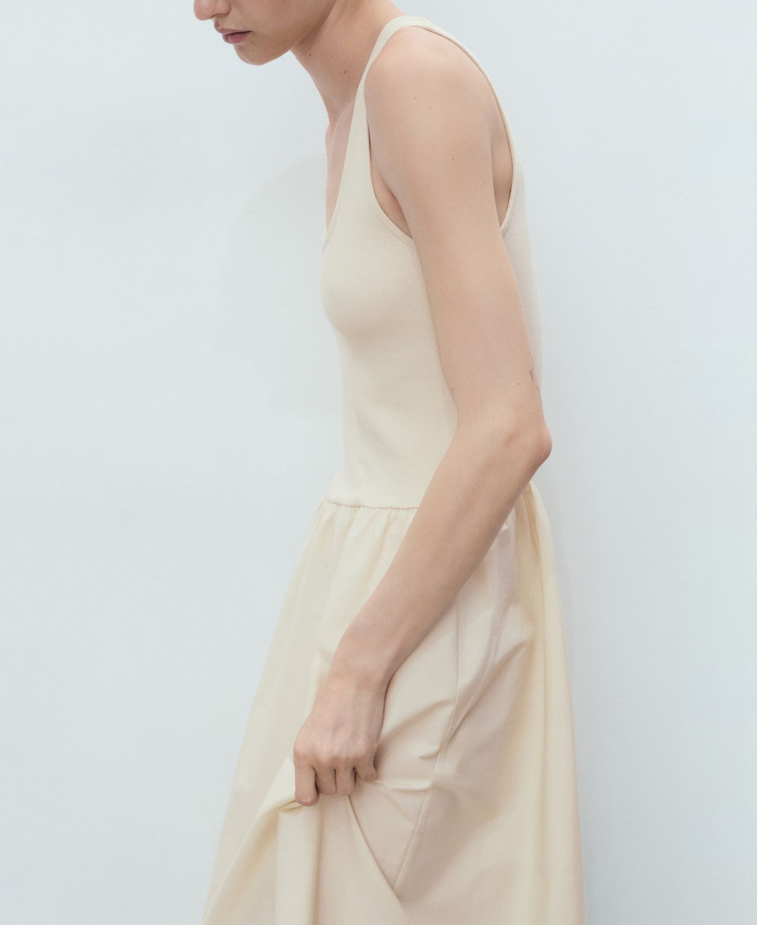Women's Combined Fabric Flared Dress