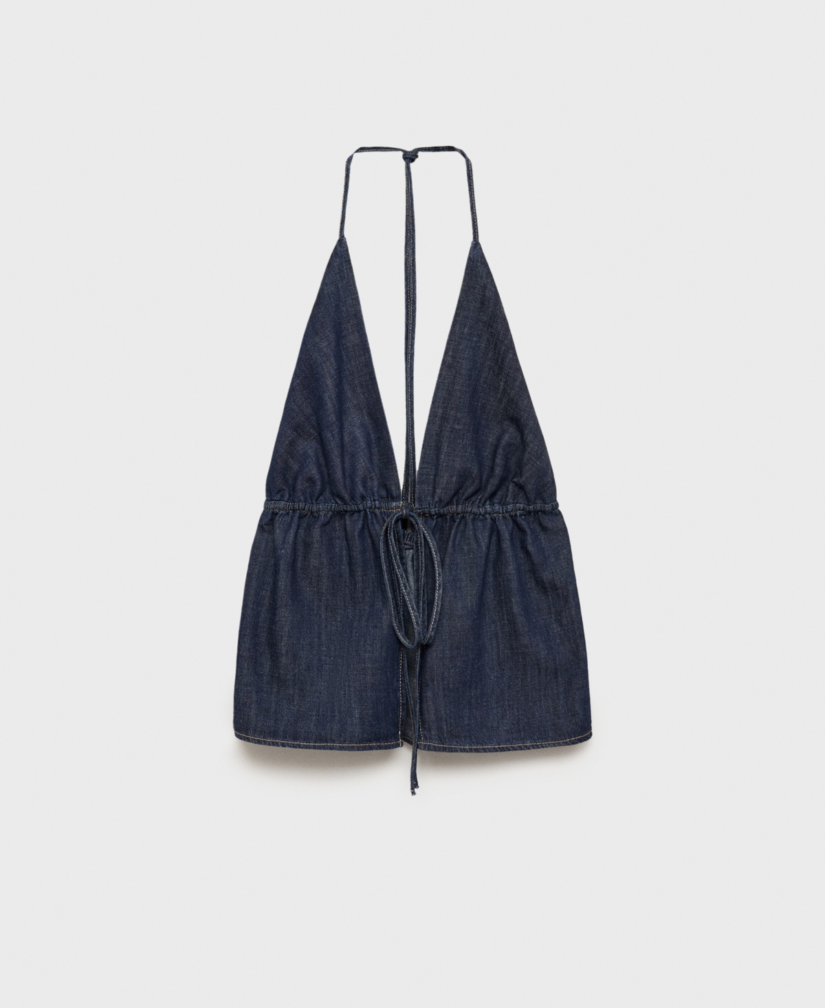 Women's V-Neck Tie Denim Top - Open Blue